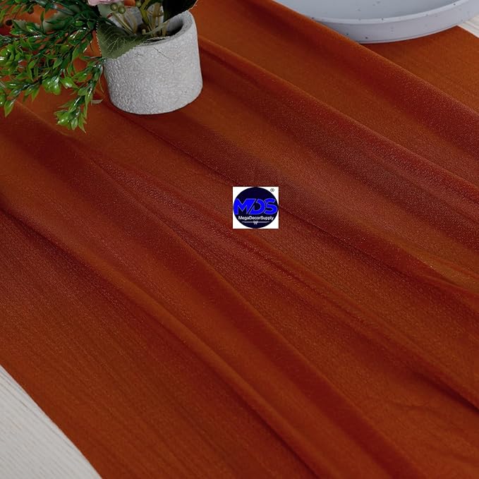 MDS 15 Pack 10ft Chiffon Table Runner 29 x 120 Inches Sheer Wedding Runner Romantic Rustic Table Runner for Wedding Decorations, Birthday Parties, Bridal Shower Party Arch Decor - Terracotta