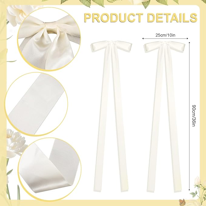 24 Pcs Large Wedding Ivory Ribbon Bows for Wedding Chairs Decorative Ribbon Sashes for Pew Back Elegant Ceremony Ribbons for Bridal Shower Banquet Marriage Ceremony