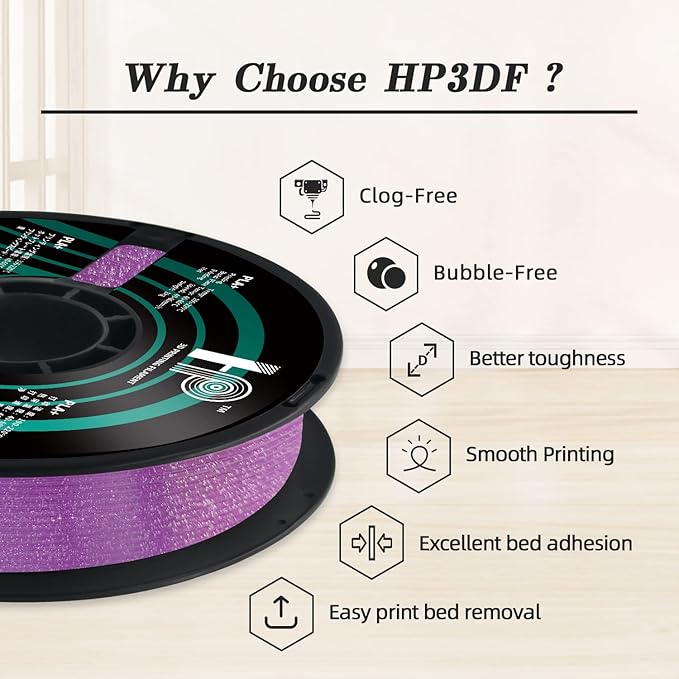 Glitter PLA Filament, Twinkling 3D Printer Filament, PLA Filament 1.75mm Dimensional Accuracy +/- 0.02mm, 1KG Spool (2.2 lbs), Fit Most FDM Printer (Glitter Purple)