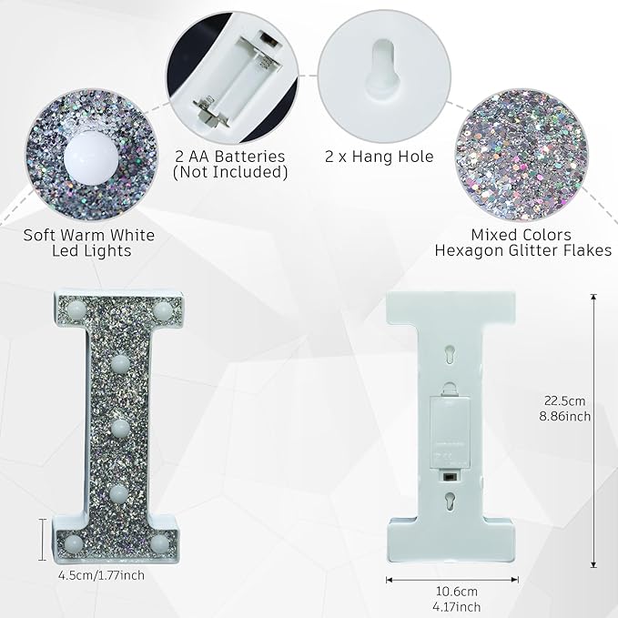 Glitter Light Up Letters - Marquee Signs for Decorations, Prom, Events & Engagement Parties, Featuring Alphabet & Number Letters