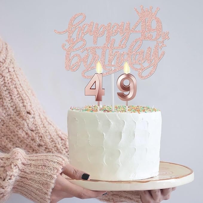 49 Birthday Decorations for Women Including Birthday Sash and Tiara, Cake Topper and Candles, 49 Year Old Gifts for Women, Rose Gold Party Favor Supplies