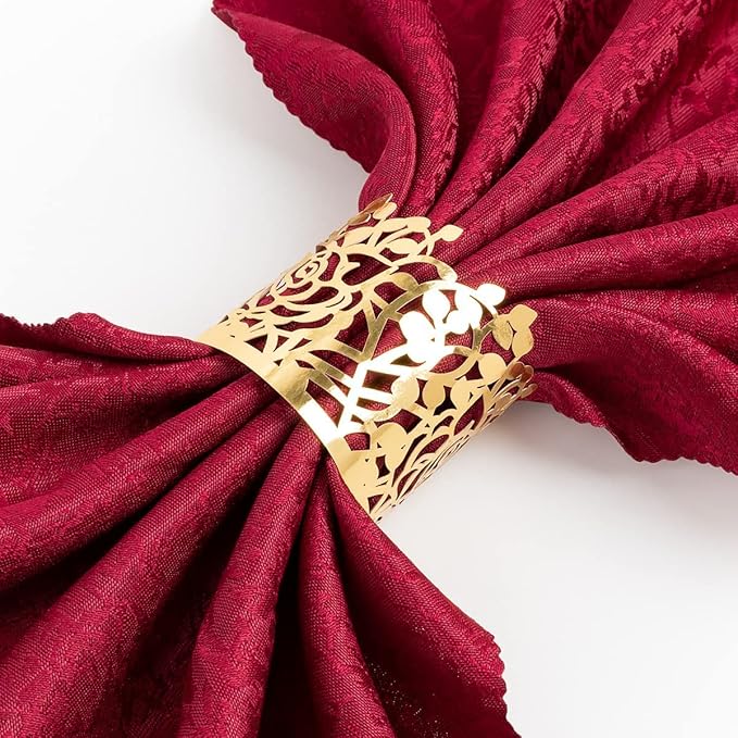 150PCS Rose Flower Paper Napkin Rings, Simple Napkin Holders Dinner Tables Rings Elegant Ornament Table Setting Decoration for Wedding, Christmas, Thanksgiving, Holiday, Party (Gold)