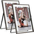 Charcoal Black 5x7'' Floating Frame Set of 2,For Photo Sizes 3.5x5'',4x 6'',Metal Frames for Tabletop,Shelf Display, for Gift Choice Wedding,Christmas,Birthady,Home or Office Decor.