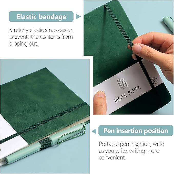 Vebermo Personalized Notebook Custom Journal Notebook PU Leather A5 Can Customized with Logo/Text/Image- 192 Lined Pages 8.3 x 5.9 Inch, Pen Loop, Elastic Band, Lakeblue Hardcover