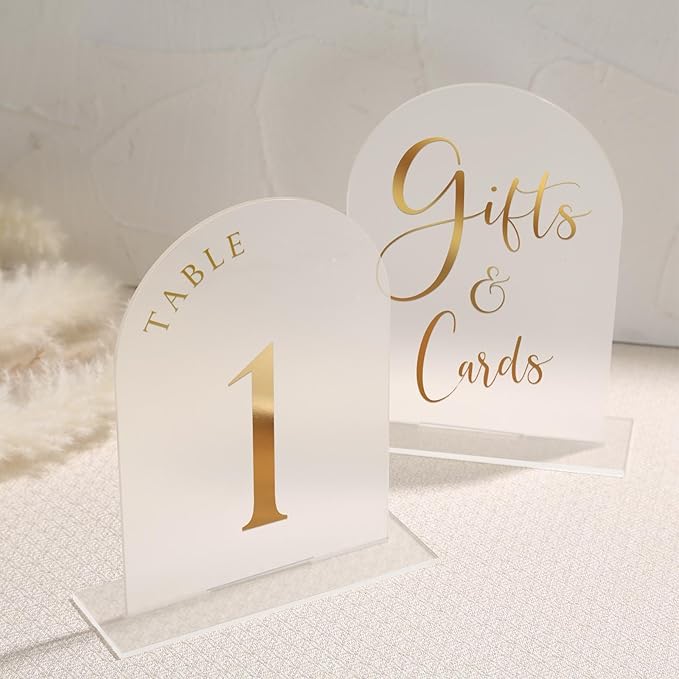 UNIQOOO 10 Pack Acrylic 5x7 Frosted Arch Table Sign for Wedding with Holders, 1/8 in Thick, DIY Blank Arch Sign Sheet Perfect for Decoration, Party,Anniversary, Event, Stand Included