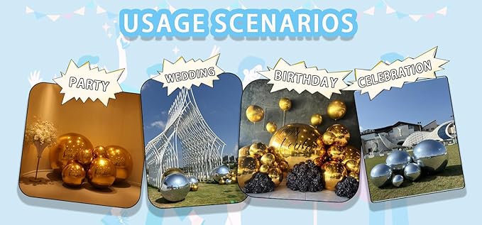 Inflatable Mirror Ball Set - Airtight PVC Spheres for Parties, Weddings, and Events. Perfect for Decoration, Hanging, and Displays. Includes Electric Pump (Multicolor, 24in-2pk_32in_39in_47in_71in)