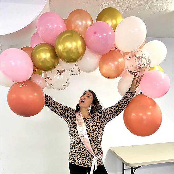Pink Gold Balloons Set, 12 Inch Matte Pink Pastel Baby Pink Metallic Gold Confetti Latex Balloons for Girls Women, Pink Gold Party Balloons for Birthday Baby Bridal Shower Wedding Party Decorations