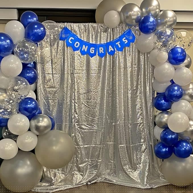Poise3EHome 8FT x 8FT Silver Sequin Photography Backdrop Curtain for Party Decoration, Silver