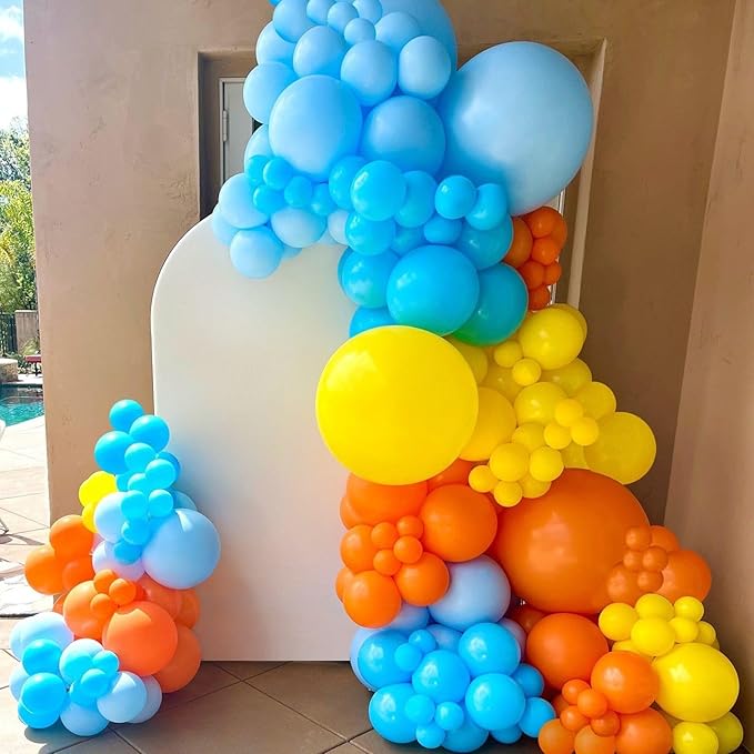 Blue Orange Yellow Balloons, 52 PCS 12 Inch Dark Blue Light Blue Orange Yellow Latex Balloons, Colorful Birthday Balloons for Boy Girls Themed Birthday Party Baby Showers Party Decoration