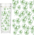 100PCS Light Green Faux Pearls Beads for Centerpiece Vases, Vase Filler Faux Pearls, No Holes Filler Beads for Easter Party Anniversary Birthday Wedding Table Decor, 14/20/30mm