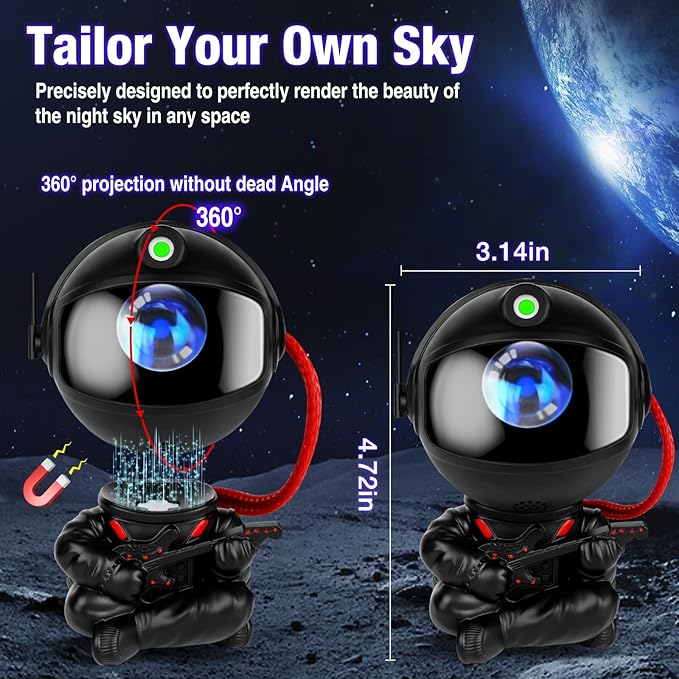 Astronaut Galaxy Projector Lamp – Black Astronaut with Guitar, Star Projector Galaxy Night Light for Bedroom, Space-Themed Decor Gift