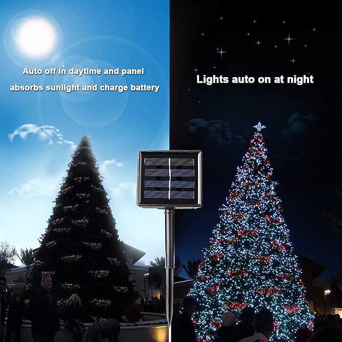 Toodour Solar Christmas Lights, 121ft 350 LED 8 Modes Outdoor Christmas String Lights, Waterproof Solar String Light for Xmas Tree, Fence, Holiday, Party, Balcony, Outdoo Xmas Decorations -Warm White