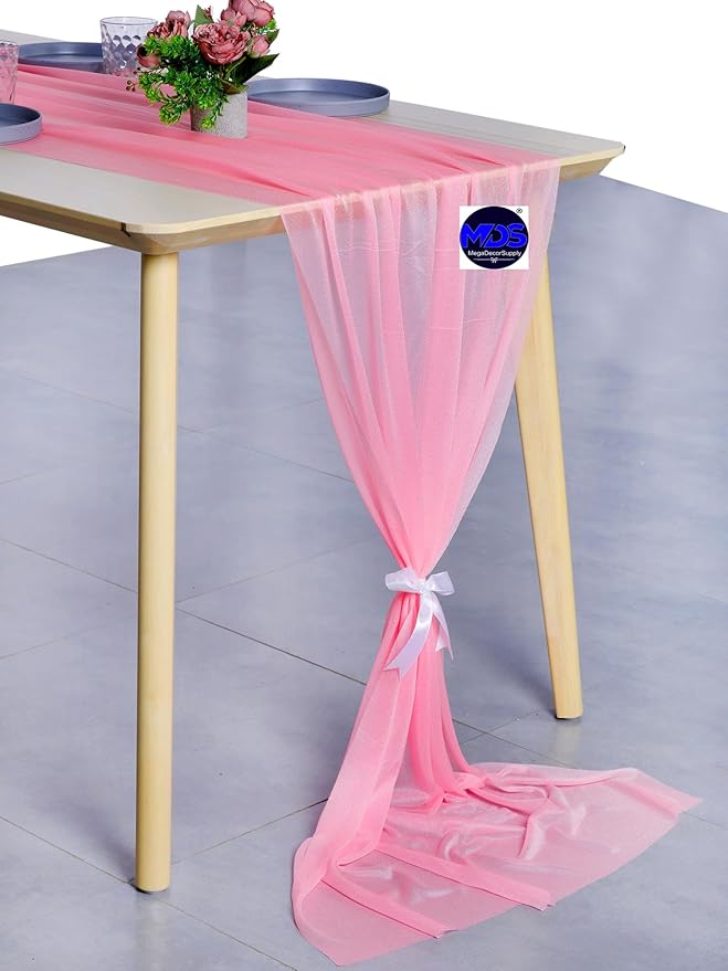 MDS Halloween Chiffon Table Runner - 25 Pack, 29 x 120 Inches, 10ft Each - Sheer Spooky Table Runners for Haunted House Parties, Trick-or-Treat Tables, Witchy Décor, Wedding & Events - Coral