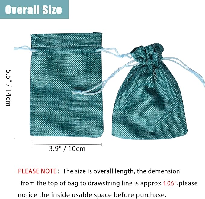 20Pcs Burlap Bags with Drawstring, 3.9 x 5.5 Inch Burlap Wedding Party Favor Bags Jute Jewelry Sacks Christmas Candy Gift Pouches (Peacock Blue)