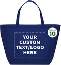 DISCOUNT PROMOS Custom Southern Style Grocery Tote Bags Set of 10 - Personalized Bulk Pack, Reusable Grocery & Shopping Bags - Great for Travel, Business Promotions - Navy Blue - 20"X13"X8"