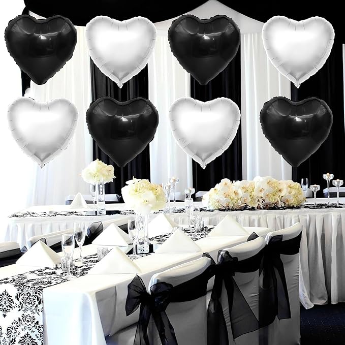 Black Silver Heart Balloons,12Pcs 18Inch Silver Black Heart Shaped Foil Helium Balloons for Baby Shower Birthday Anniversary Wedding Engagement Party Decorations