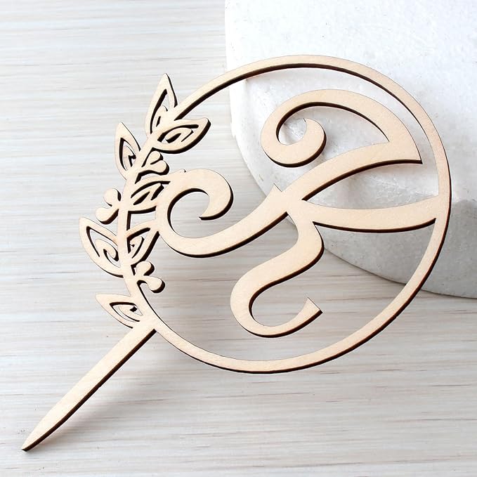 LINGTEER Personalized Inital Letter K Wooden Cake Topper Perfect for Birthday Rustic Wedding Anniversary Party Keepsake Decoration
