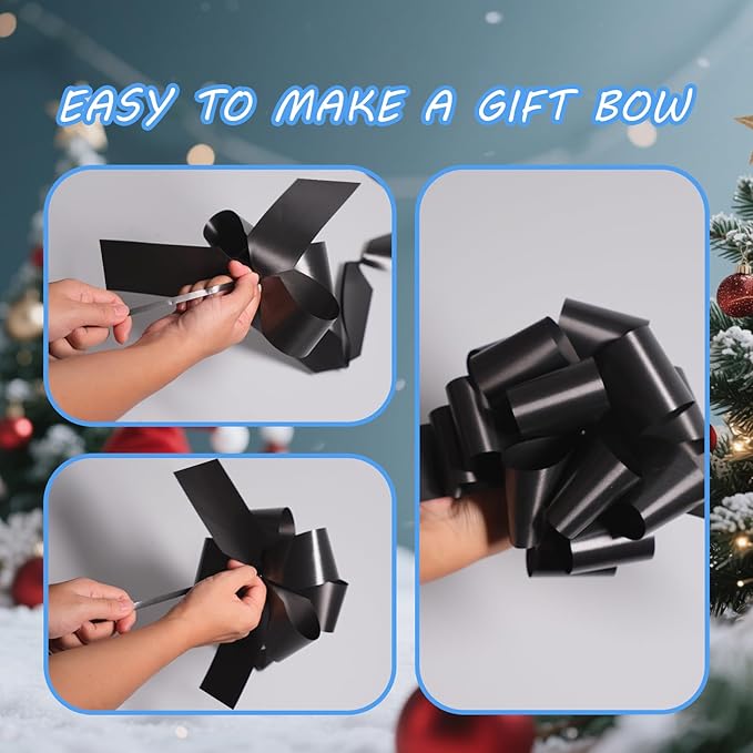 6 Pcs 6 Inch Black Pull Bows, Perfect for Gift Wrapping, Gift Wrapping Baskets Wedding Christmas Party Decorations, Crafts – Quality Pull Bows for Gifts and Decorations