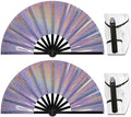 13" Large Folding Rave Fan with Holster, Clack Hand Fans Foldable for Line Dancing, Boots On The Ground Fan for Women Men Festival EDM Party Decoration, Lridescent Purple 2 Pack