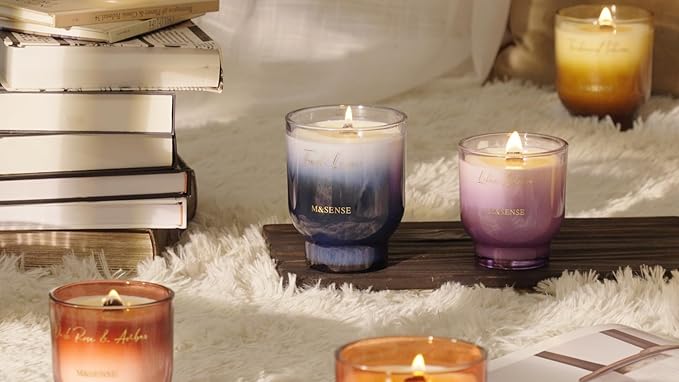 M&SENSE 16.6oz Natural Soy Large Jar Candle with Wooden Wick | Lilac Blossom Scent | 95-Hour Burn & Long-Lasting Burn | Housewarming Gift for Men and Women