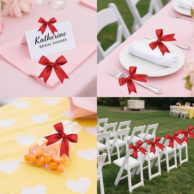 50 Pieces Gift Wrap Bows Premium Satin Ribbon Bows 3.3 Inch Craft Bows for Gift Wrapping DIY Treat Bags Holiday Gifts Bag Party Decorations, Wedding Decor Christmas Birthday Presents (Red)