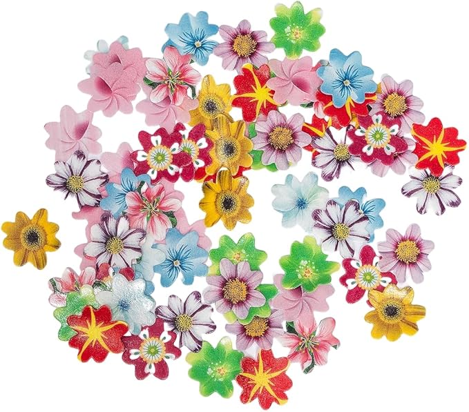 Edible Flowers 120pcs Wafer Paper Cake Cupcake Toppers for Decorating Rice Paper Flower Food Decorations for Baking Girl Birthday Party Mix Size Color (Flowers)