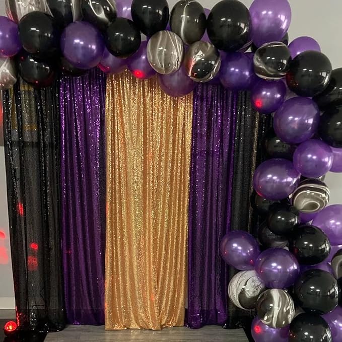 Poise3EHome 2Pcs 3Ft x 8Ft Purple Sequin Backdrop Curtain, Glitter Photography Background, Sequence Xmas Thanksgiving Backdrop for Wedding Party Holiday Festival Decor