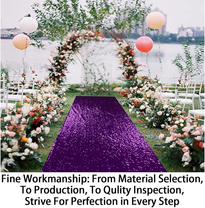 ShinyBeauty Purple Shimmer Aisle Runner, 4FTx15FT Glitter Wedding Carpet for Elegant Events