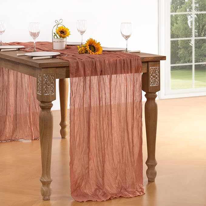 Dusty Rose Cheesecloth Table Runner Fall Table Runner Boho Gauze 120 Inches Cheese Cloth Fall Table Decorations for Thanksgiving Wedding Bridal Baby Shower Birthday Party Decor