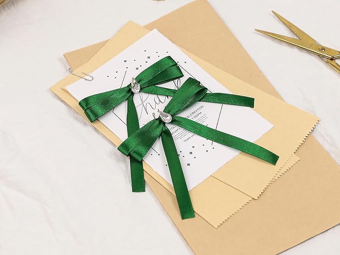 Green Satin Ribbon 3/8 inch X Continuous 50 Yards, Single Face Polyester Ribbon Perfect for Gift Wrapping, Flower Bouquet, Wedding Decor, Crafts, Bow Making, Sewing and More