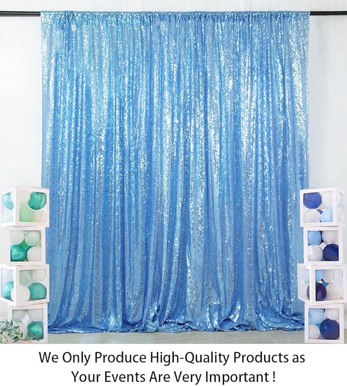 ShiDianYi Sequin Backdrop Curtain 10x10 FT Baby Blue Sequin Fabric Backdrop for Photography, Wedding, Birthday Party with Rod Pocket