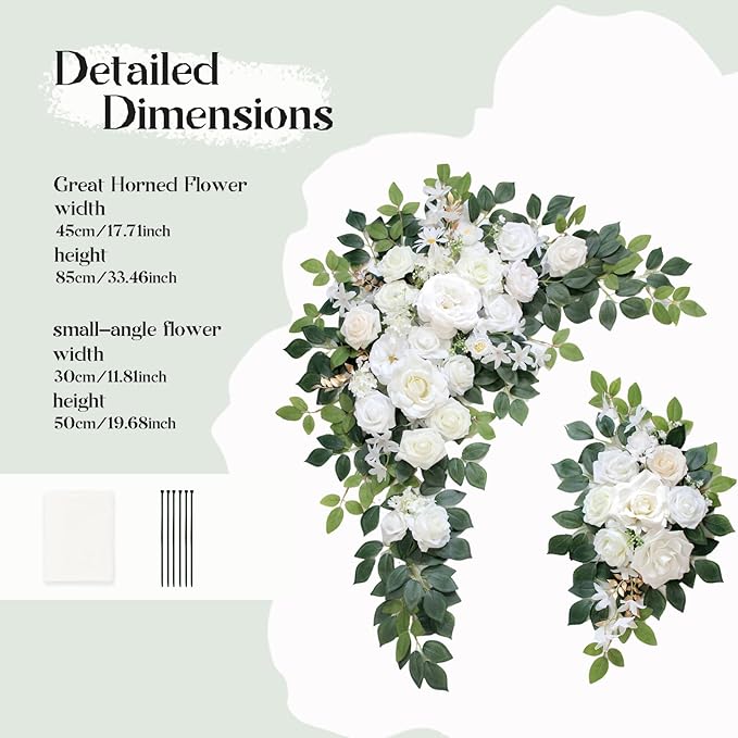 Wedding Arch Flowers Kit,Artificial Flower Arch Decor (Set of 3),2pcs Artificial Flower Arrangement with 1pc Sheer Drape for Wedding Decor Reception Backdrop Floral Decorations (Ivory White)