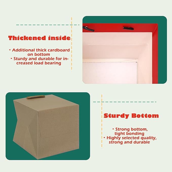 ADIDO EVA Kraft Brown Square Gift Bags Medium Size Square Bottom Paper Bags with Handles for Party Favor, Shopping Packaging Bags (10x10x10 IN, 10 CT)