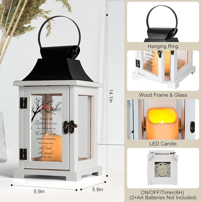 Memorial Lantern - Bereavement Sympathy Gifts for Loss of Loved One Mother Father, Thoughtful Funeral Gifts in Memory of Loved One with LED Candle