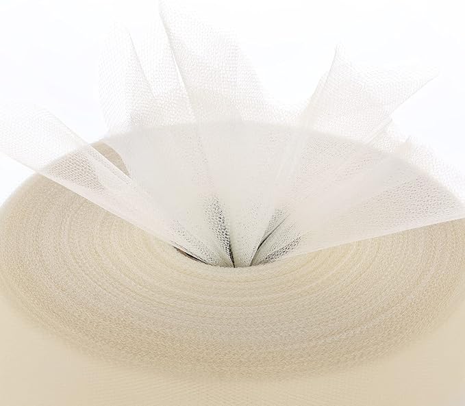Tulle Fabric Roll, 6” by 200 Yards (600FT) Tulle Organza Fabric Spool for DIY Tutu Skirt Baby Shower Decor Wedding Backdrop Crafts Birthday Party Supplies (Ivory)