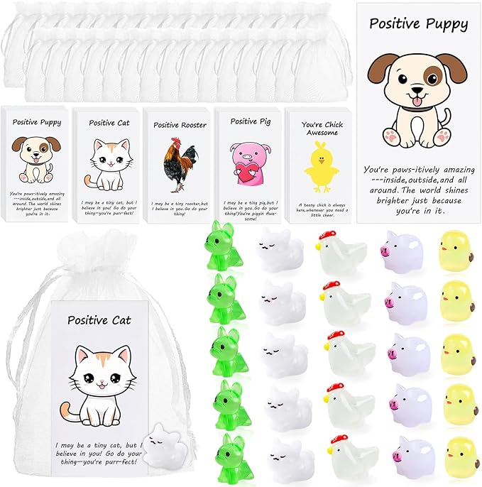 100 Set Employee Appreciation Gifts Bulk for Thank You Staff Back to School Student Teacher Office Coworker Nurse Pocket Gifts Animal Pun Inspirational Note Cards Pigs Dogs Cats Hens Favors