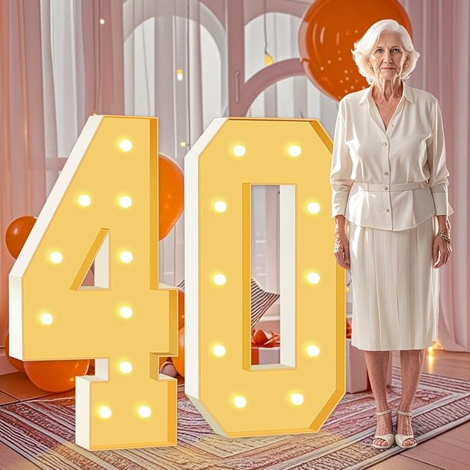 4FT Marquee Numbers 40, Large Light Up Numbers 40th Birthday Decorations for Her Him, Cardboard Number for Women Men Anniversary Party Decor Backdrop, DIY Foam Board Mosaic Number Sign