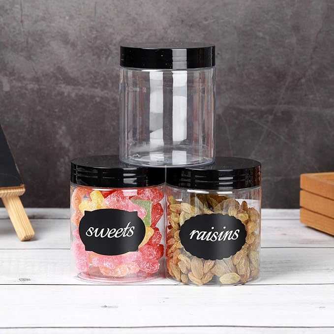 8 OZ Plastic Jars with Lids, 24 Pack Clear Plastic Slime Containers for Kitchen and Household Food Storage of Dry Goods, Creams and More, BPA Free