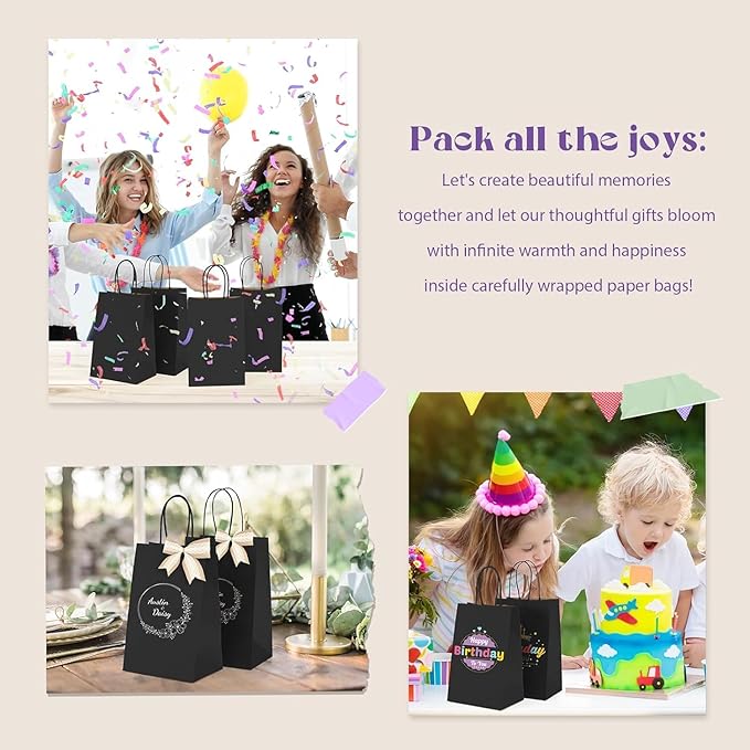 MESHA Gift Paper Bags 500 PACK 5.25x3.75x8'' Black Medium Shopping Kraft Bags Bulk with Handles Reusable for Business,Grocery,Birthday,Wedding,Kids Party,Favors