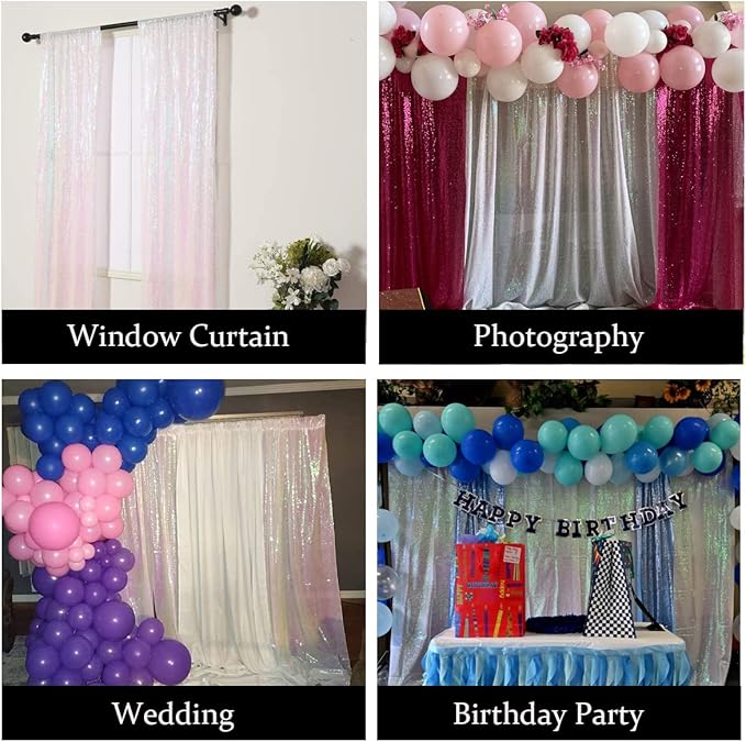 4FTx8FT Iridescent Sequin Backdrop Curtains 2 Panels Sparkly Background Drapes for Parties Baby Shower Decorations