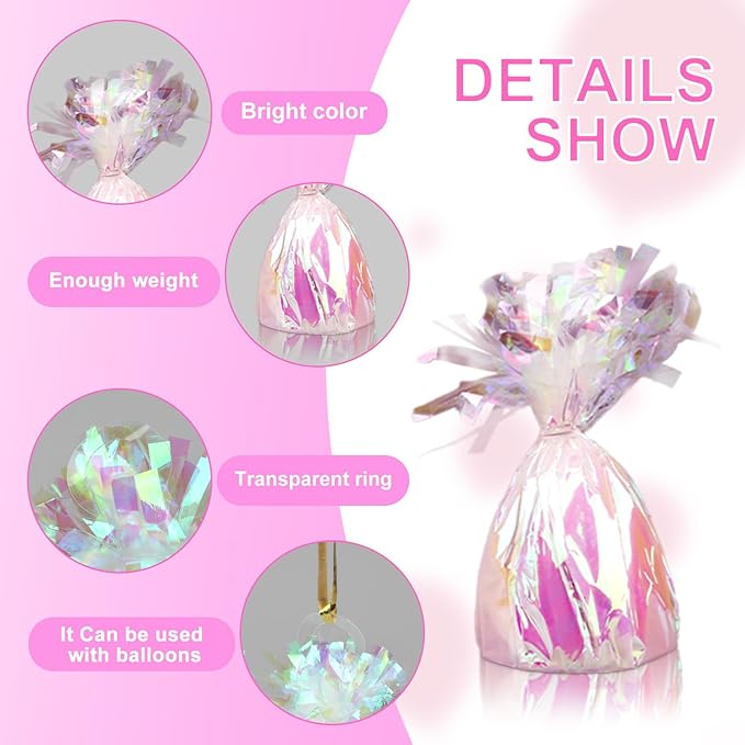 12PCS Balloon Weight Metallic Heavy Solid Balloon Pendant Pack Holder For Table Centerpieces Birthday Wedding Chrismas Party Decoration (Irides)