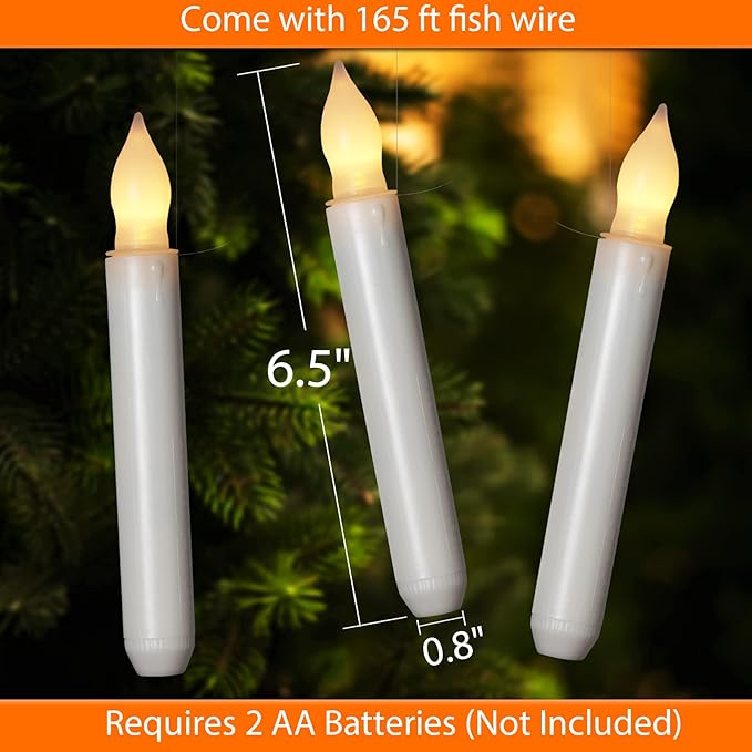 Homemory Floating Candle with Wand Remote, 12 Pcs Magical Candlesticks Witch Decors, Warm Yellow Flameless Taper Candles Battery Operated, LED Window Candle for Halloween Party Decor