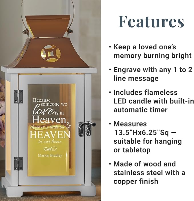 Let's Make Memories Personalized Memorial Lantern - Sympathy - Condolences - LED Candle - Automatic Timer - Wood/Stainless Steel - Copper Finish - for Loved Ones in Heaven