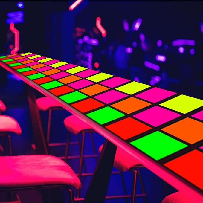 Haull 118 x 39 Inch Neon Light up Dance Floor Glow in The Dark Runner UV Reactive Blacklight Floor Aisle Runner Decor Wall Props for 80s 90s Neon Birthday Party Decorations(Rectangle)