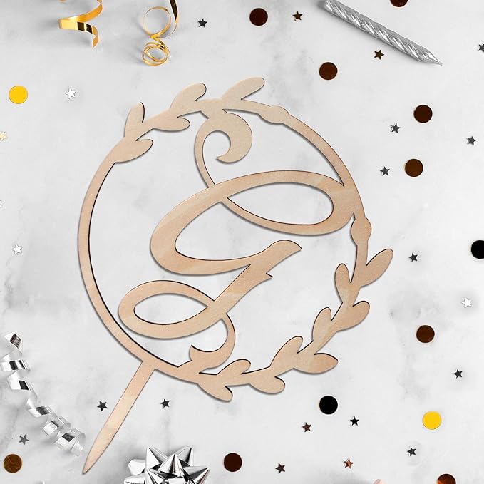 LINGTEER Personalized Inital Letter G Wooden Cake Topper Perfect for Birthday Rustic Wedding Anniversary Party Keepsake Decoration