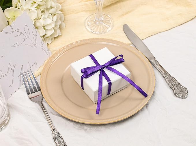 Purple Satin Ribbon 1/4 inch X Continuous 50 Yards, Single Face Polyester Ribbon Perfect for Gift Wrapping, Flower Bouquet, Wedding Decor, Crafts, Bow Making, Sewing and More