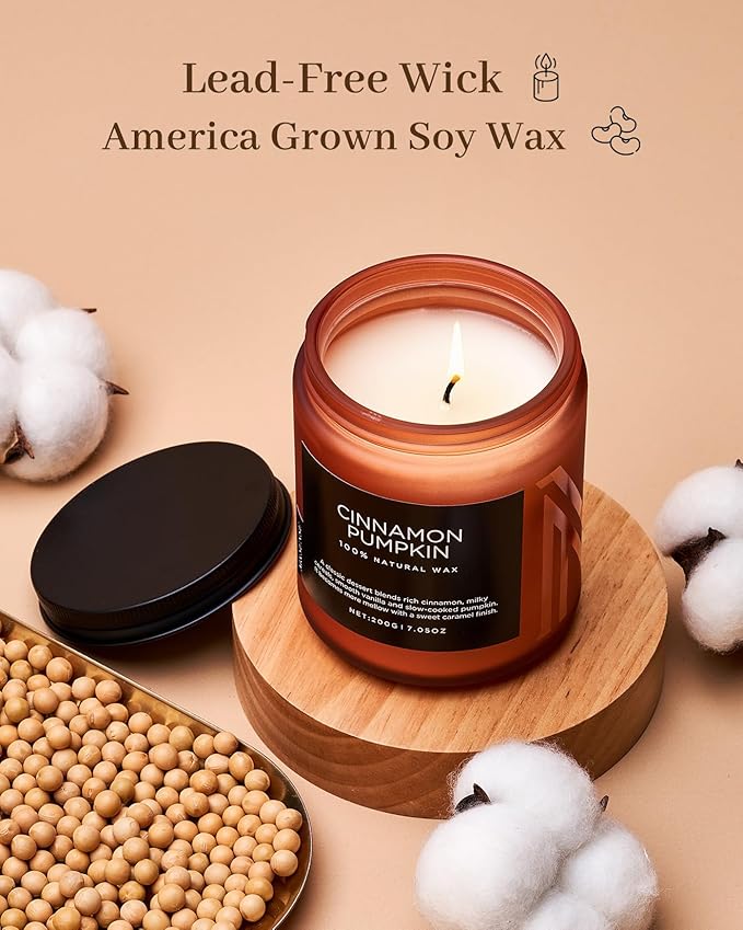 M&SENSE Cinnamon Pumpkin Fall Scented All Natural Soy Wax Candles for Home Scented, Cotton Wick Autumn Long Burning 7.05oz 50 Hours Burn Time, Jar Candle Gift for Men and Women