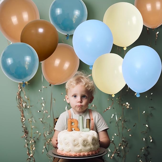 Blue Brown Balloons Set, 60 PCS Slate Blue Macaron Blue Cream Beige Party Balloons and Retro Brown Coffee Latex Helium Balloon, for Baby Shower, Bear, Jungle and Boho Theme Party Decoration