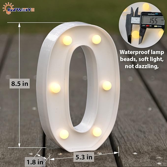 HXWEIYE Light Up Numbers-0, LED Marquee Number Lights Sign 26 Alphabet and 10 Number for Party Bar Birthday, Light Up Letters Battery Powered Warm White Christmas Decoration Numbers Lights