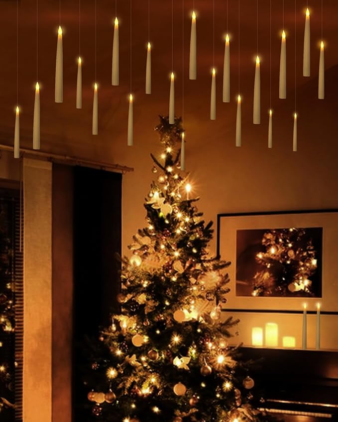 20pcs Halloween Flameless LED Floating Candles with Magic Wand Remote - Floating Hanging Home Decorations for a Spooky Atmosphere-Perfect for Festive Home Display